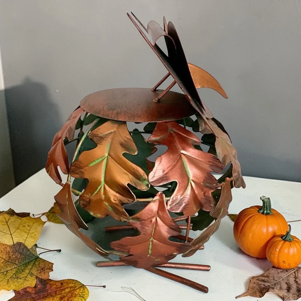 Pier 1 Fall Metal Owl Tealight Candle Holder Glitter Eyes